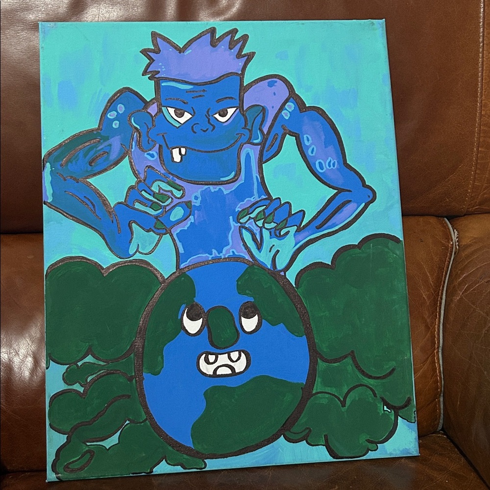 Blue and Green Cartoon Art Canvas